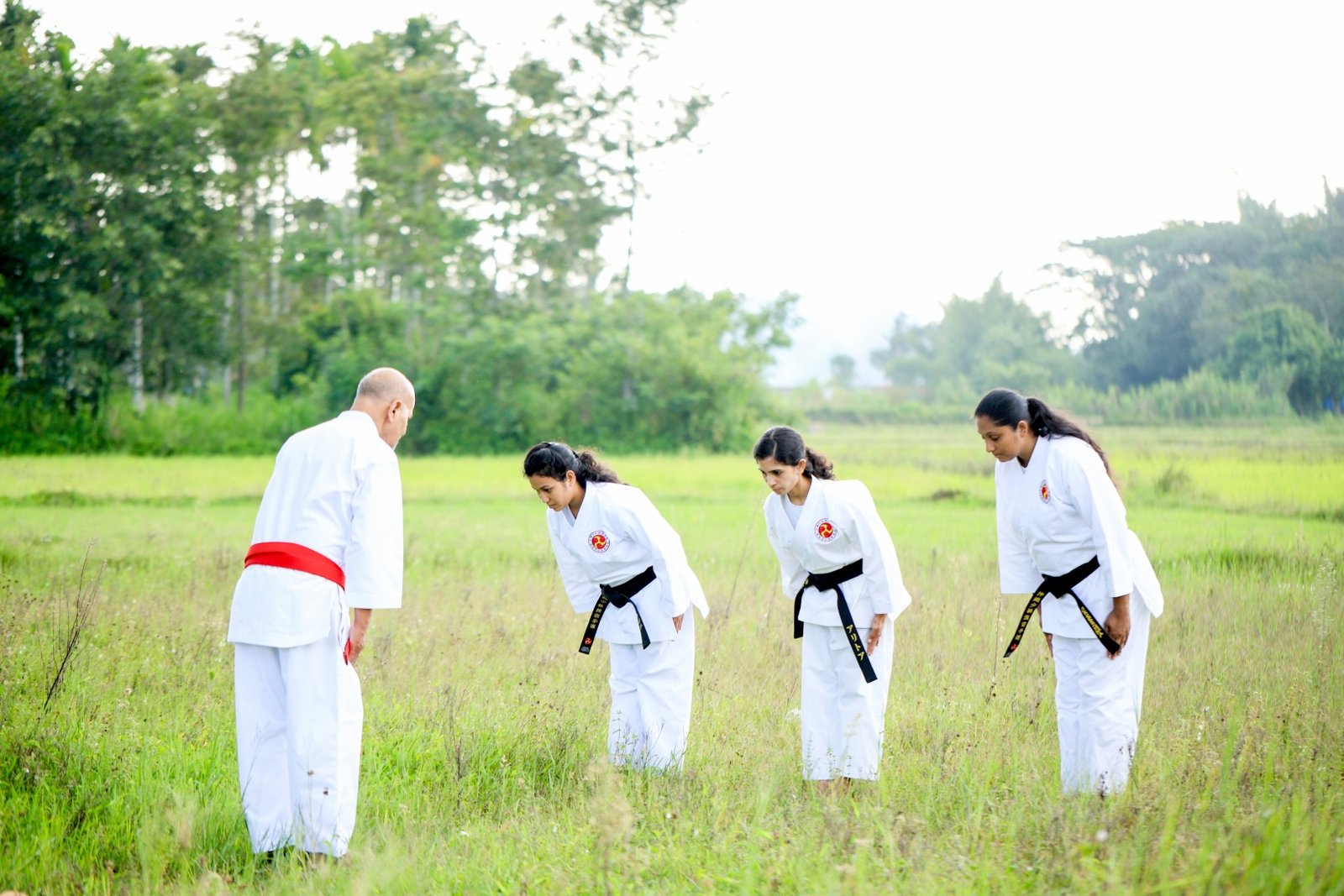 a line of students showing respect by performing a traditional bow reito their master (large) (1)